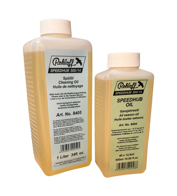 Zestaw olejów piasty ROHLOFF OIL OF SPEEDHUB 500/14 - 1L SET FOR 40x OIL CHANGES (Olej czyszczący 1L + Olej całoroczny 500ml/40 Wymiana) (NEW)