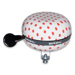 Dzwonek rowerowy BASIL BIG BELL POLKADOT 80mm, white/red dots (NEW)