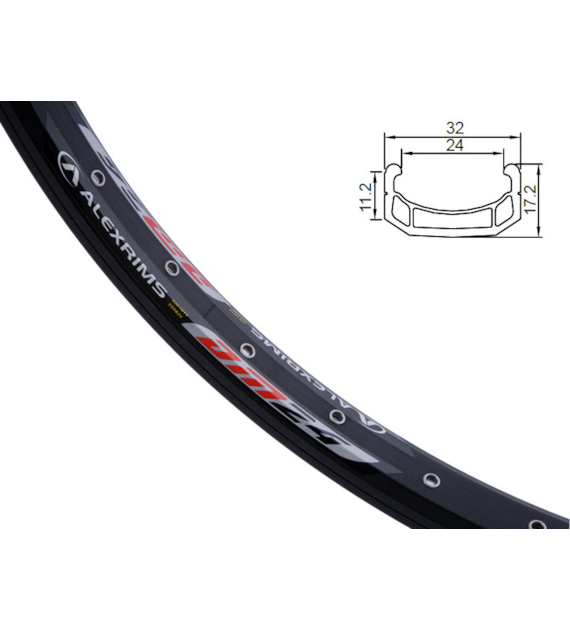 Obręcz extreme ALEXRIMS DM24, V-brake, Stożek 17,2mm, 24  507x24, 48 otworów, Kapslowana, Czarna, Waga 650g (NEW)
