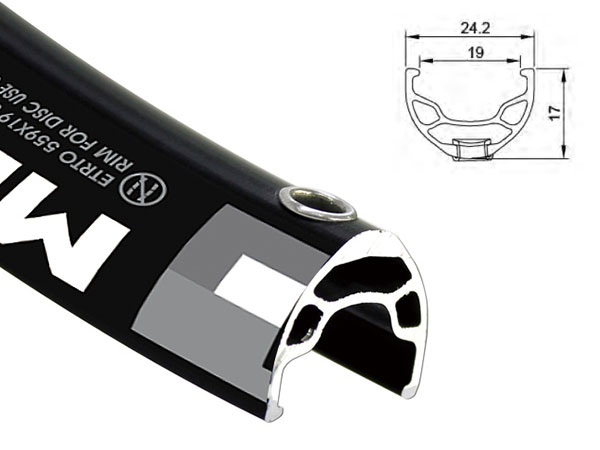 Obręcz mtb/trekking ALEXRIMS MD19, H. tarczowy, Stożek 17mm, 27.5  622x19, 32 otwory, Kapslowana, Czarna, Waga 440g (DWZ)