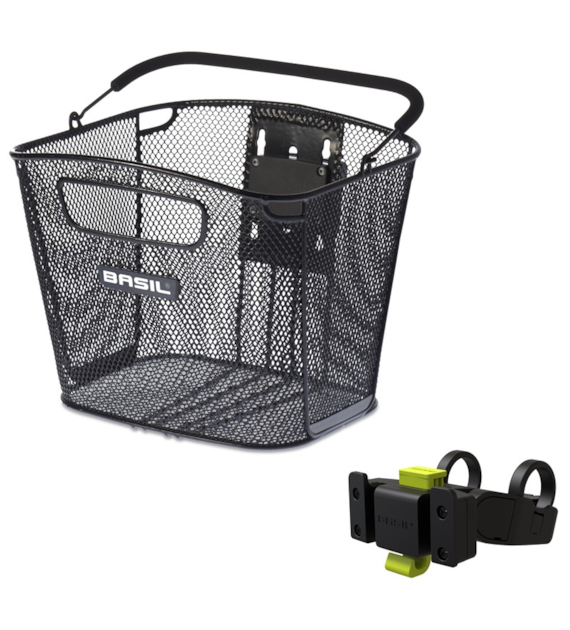 Kosz na kierownicę BASIL BOLD KF+HANDLEBARHOLDER, KF System (ze wspornikiem), mocowanie przenośne, stalowy czarny (NEW)