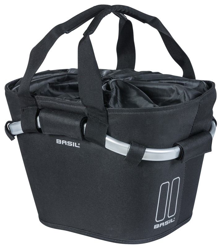Kosz przedni na kierownicę BASIL CLASSIC CARRY ALL FRONT BASKET KF 15L, czarny + Płytka mocująca do kosza BASIL KLICKFIX ADAPTER system do mocowania na kierownicę odpinany (bez wspornika) (NEW)