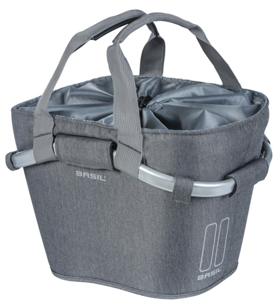 Kosz na kierownicę BASIL CLASSIC CARRY ALL FRONT BASKET KF 15L, szary + Płytka mocująca do kosza BASIL KLICKFIX ADAPTER system do mocowania na kierownicę odpinany (bez wspornika) (NEW)