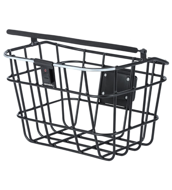 Kosz na kierownicę BASIL BREMEN ALU BE/KF NORDLICHT aluminowy + Oświetlenie + Płytka mocująca do kosza BASIL BASEASY + KLICKFIX ADAPTER PLATE system do mocowania na sztycę kierownicy i kierownicę odpinany (bez wspornika) (WYPRZEDAŻ -50%)