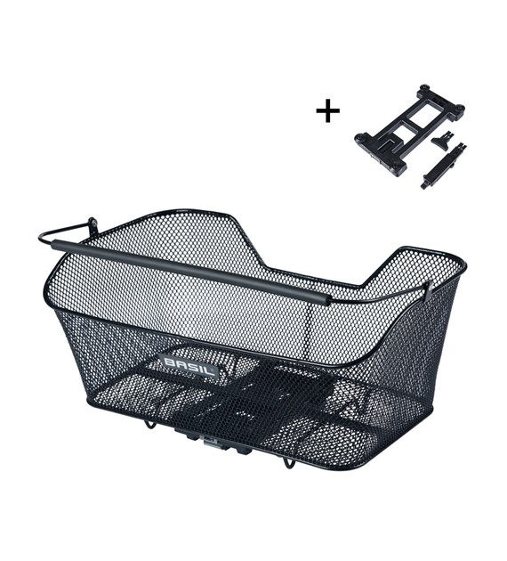 Kosz na bagażnik BASIL BASE XL REAR BASKET, MIK z adapterem do mocowania, Stalowy, Black (Eco Bottom) (NEW 2025)