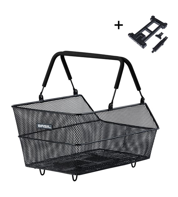 Kosz tylny na bagażnik BASIL CENTO MIK, MIK System (ready to go), Adaptor Plate 2.0 (blokada), stalowy czarny (NEW)