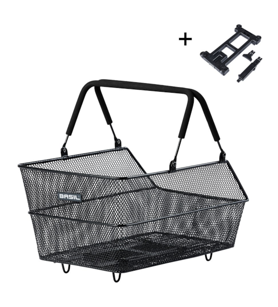 Kosz tylny na bagażnik BASIL CENTO MIK, MIK System (ready to go), Adaptor Plate 2.0 (blokada), stalowy czarny (NEW)