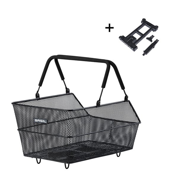 Kosz tylny na bagażnik BASIL CENTO S MIK, MIK System (ready to go), Adaptor Plate 2.0 (blokada), stalowy czarny (NEW)