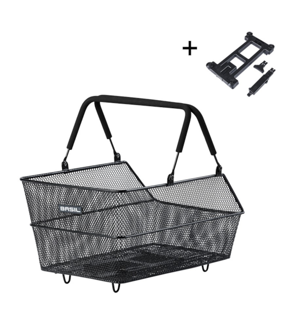 Kosz tylny na bagażnik BASIL CENTO S MIK, MIK System (ready to go), Adaptor Plate 2.0 (blokada), stalowy czarny (NEW)