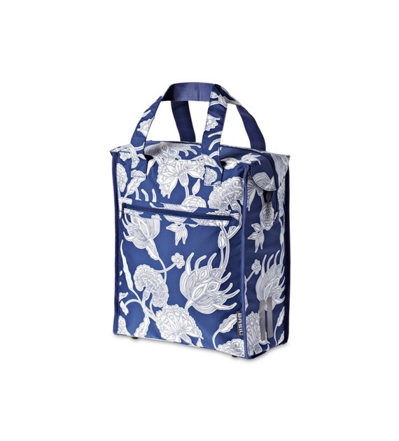 Sakwa miejska pojedyncza BASIL BLOSSOM BOTANICA SHOPPER 19L, mocowanie na haki Hook-On System, wodoodporny poliester, niebieska