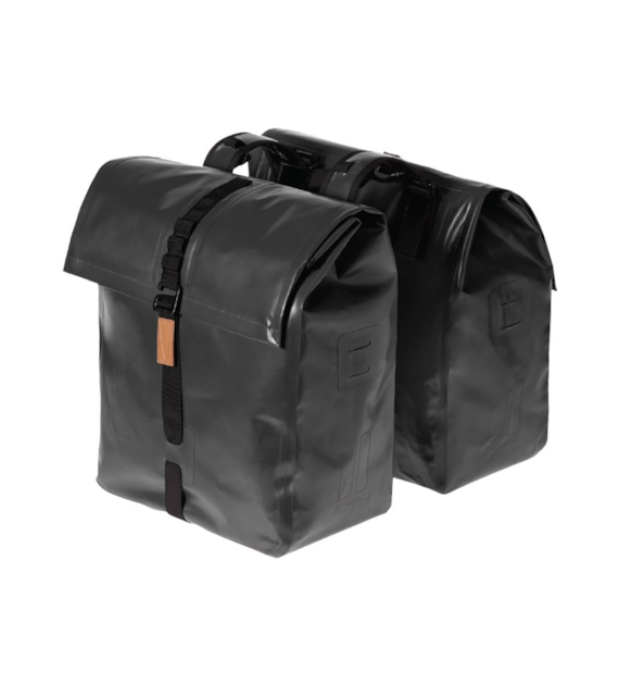 Sakwa podwójna BASIL URBAN DRY DOUBLE BAG 50L, Universal Bridge System, poliester, wodooporna, matt black (NEW)