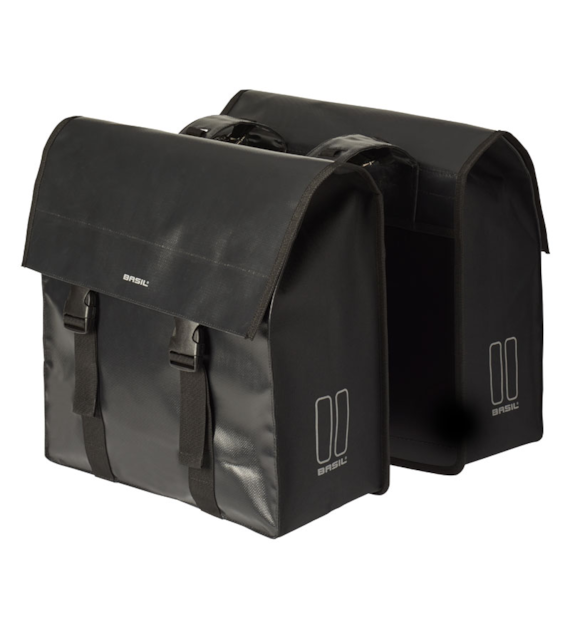 Sakwa podwójna BASIL URBAN LOAD DOUBLE PANNIER BAG 48-53L, Universal Bridge System, 100% wodoodporna, black/black (NEW)