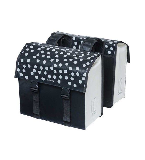 Sakwa miejska podwójna BASIL URBAN LOAD DOUBLE PANNIER BAG 48-53L, Universal Bridge System, 100% wodoodporna, black reflective/black (NEW)