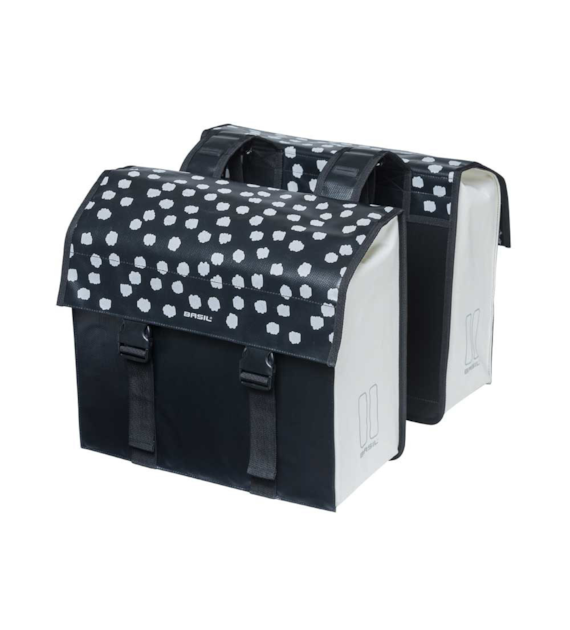 Sakwa podwójna BASIL URBAN LOAD DOUBLE PANNIER BAG 48-53L, Universal Bridge System, 100% wodoodporna, black reflective/black (NEW)