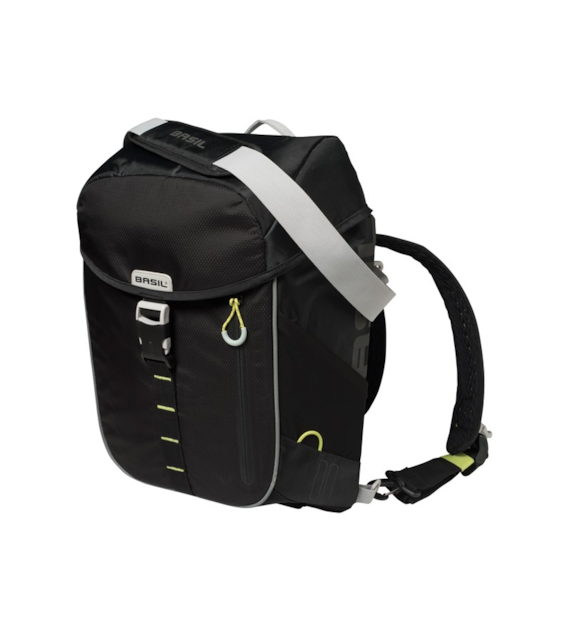Sakwa pojedyncza BASIL MILES BICYCLE BACKPACK 17L, Hook On System, 100%  wodoodporna black lime (NEW)