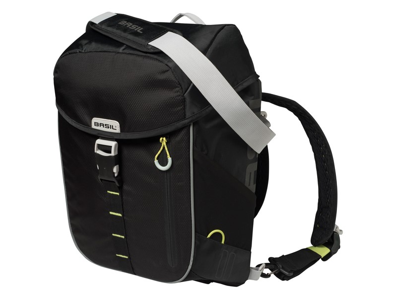 Sakwa miejska pojedyncza BASIL MILES TARPAULIN DAYPACK 17L, Hook On System, 100%  wodoodporna black lime (NEW)