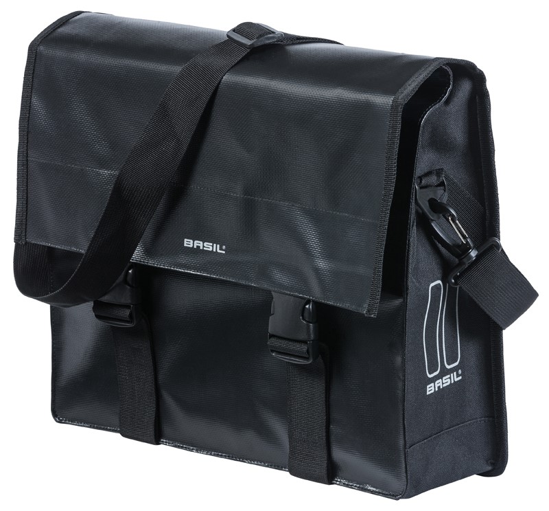 Sakwa Miejska Pojedyńcza BASIL URBAN LOAD MESSENGER BAG 15-17L, mocowanie na haki Hook-On System, wodoodporna plandeka i poliester, czarna (DWZ)