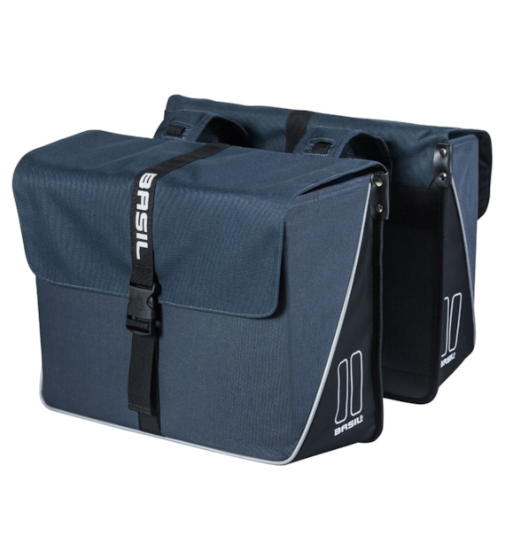 Sakwa podwójna BASIL FORTE DOUBLE PANNIER BAG 35L, Universal Bridge System, wodoodporna poliester, navy blue black (NEW)
