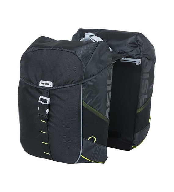 Sakwa turystyczna podwójna BASIL MILES DOUBLE PANNIER BAG 32L MIK System (ready to go), 100% wodoodporna black lime (NEW)