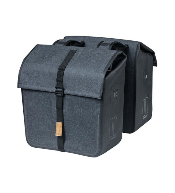 Sakwa podwójna BASIL URBAN DRY DOUBLE BAG 50L, Universal Bridge System, tkanina poliester z powłoką ochronną, 100% wodoodporna, charcoal melee (NEW)