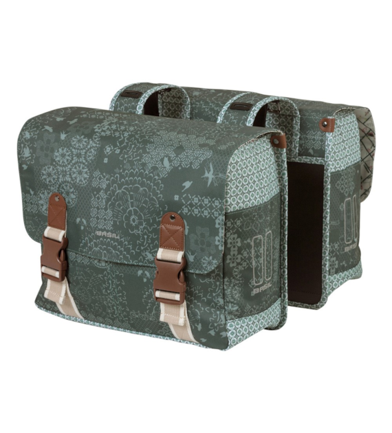 Sakwa podwójna BASIL BOHEME DOUBLE PANNIER BAG 35L Universal Bridge System, wodoodporna forest green (WYPRZEDAŻ -50%)