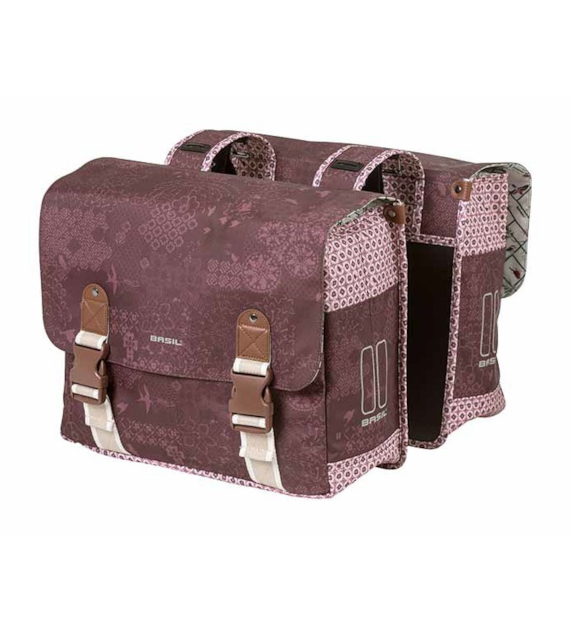 Sakwa podwójna BASIL BOHEME DOUBLE PANNIER BAG 35L Universal Bridge System, wodoodporna fig red (WYPRZEDAŻ -50%)