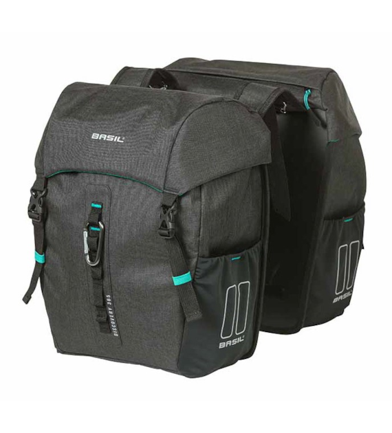 Sakwa podwójna BASIL DISCOVERY365D DOUBLE PANNIER BAG M 18L, Universal Bridge System, wodoodporna black melee (NEW)