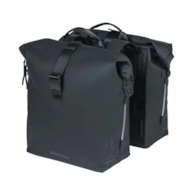 Sakwa podwójna BASIL SOHO DOUBLE PANNIER BAG NORDLICHT Universal Bridge System 41L, 100% wodoodporna night black oświetlenie Nordlicht Technology (NEW)