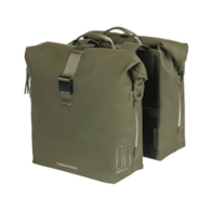 Sakwa podwójna BASIL SOHO DOUBLE PANNIER BAG NORDLICHT Universal Bridge System 41L, 100% wodoodporna moss green oświetlenie Nordlicht Technology (NEW)