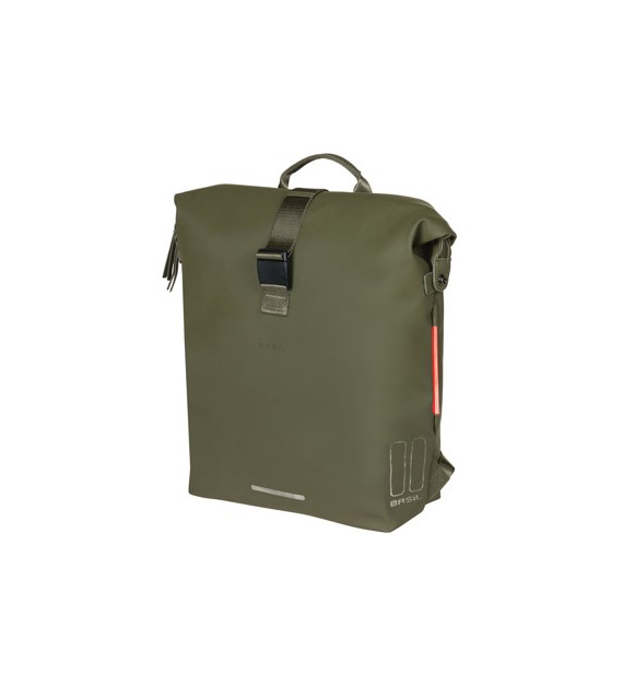 Plecak/Sakwa BASIL SOHO BACKPACK NORDLICHT17L, mocowanie na haki Hook-On System, wodoodporny poliester, oświetlenie, moss green (NEW)