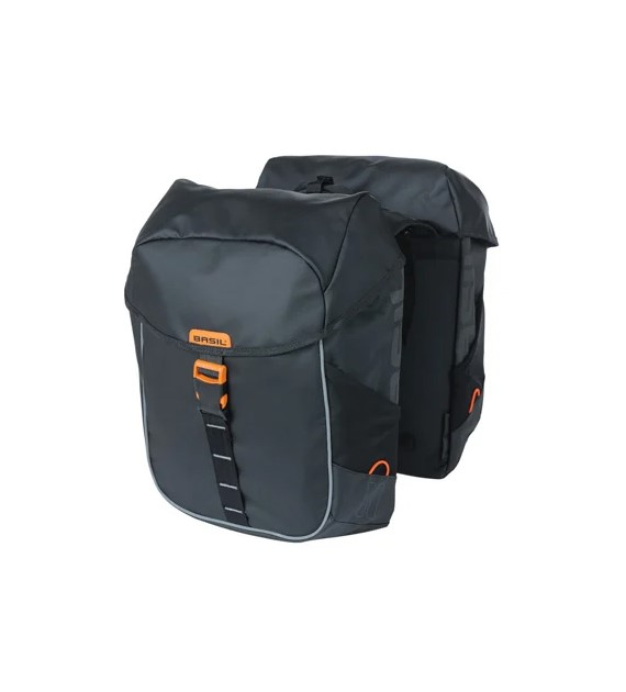 Sakwa podwójna BASIL MILES TARPAULIN DOUBLE PANNIER BAG 34L, Universal Bridge System, 100% wodoodporna black orange (NEW)
