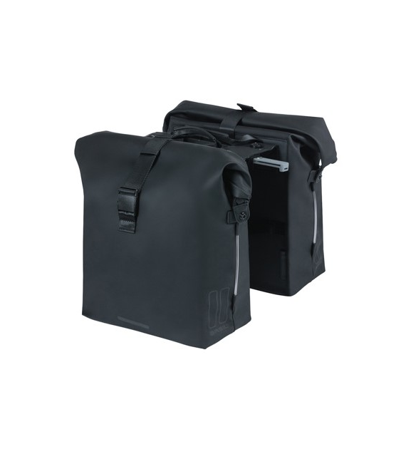 Sakwa podwójna BASIL SOHO DOUBLE PANNIER BAG NORDLICHT MIK, MIK System (ready to go) 41L 100% wodoodporna night black oświetlenie Nordlicht Technology (NEW).