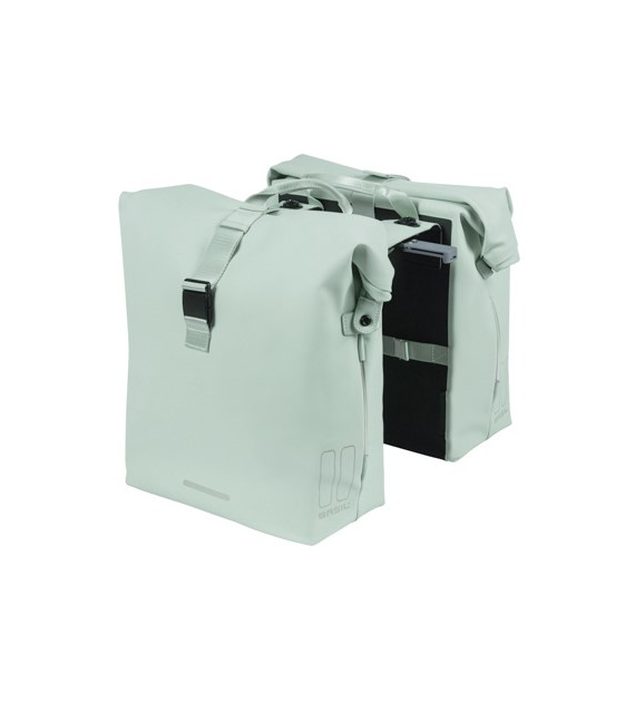 Sakwa podwójna BASIL SOHO DOUBLE PANNIER BAG NORDLICHT MIK, MIK System (ready to go) 41L 100% wodoodporna pastel green oświetlenie Nordlicht Technology (WYPRZEDAŻ -50%)