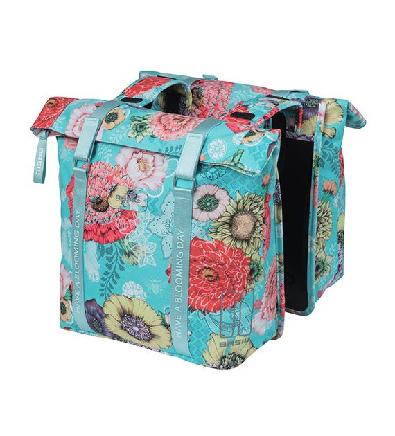 Sakwa podwójna BASIL BLOOM FIELD DOUBLE PANNIER BAG 28-35L, Universal Bridge System, sky blue (WYPRZEDAŻ -50%)