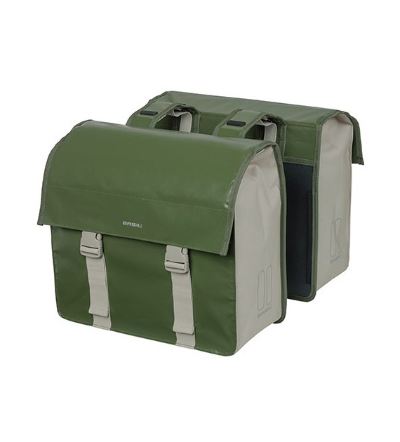 Sakwa podwójna BASIL URBAN LOAD DOUBLE PANNIER BAG 48-53L, Universal Bridge System, 100% wodoodporna, moss green/sand (NEW)