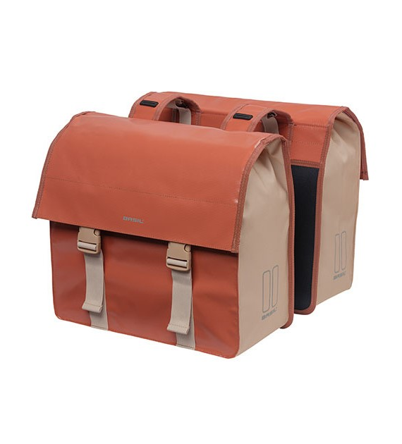 Sakwa podwójna BASIL URBAN LOAD DOUBLE PANNIER BAG 48-53L, Universal Bridge System, 100% wodoodporna, terra red/rose (NEW)