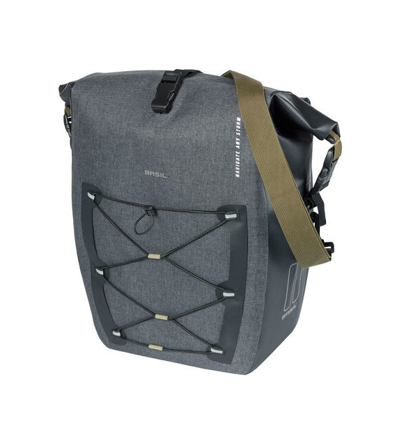 Sakwa pojedyncza BASIL NAVIGATOR STORM SINGLE PANNIER BAG L 25-31 L, Hook On System, wodoodporna, grey black (NEW).