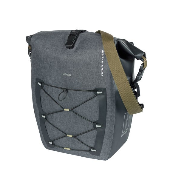 Sakwa pojedyncza BASIL NAVIGATOR STORM SINGLE PANNIER BAG MIK SIDE  L 25-31 L, MIK System (ready to go) wodoodporna grey black (NEW)