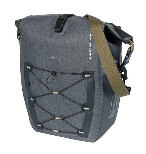 Sakwa pojedyncza BASIL NAVIGATOR STORM SINGLE PANNIER BAG MIK SIDE  L 25-31 L, MIK System (ready to go) wodoodporna grey black (NEW)