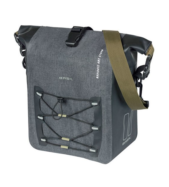 Sakwa pojedyncza BASIL NAVIGATOR STORM SINGLE PANNIER BAG M 12-15 L, Hook On System, wodoodporna, grey black (NEW).