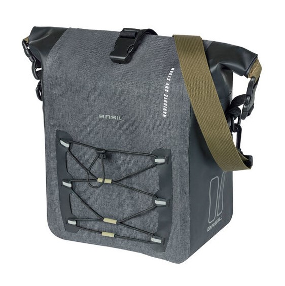 Sakwa pojedyncza BASIL NAVIGATOR STORM SINGLE PANNIER BAG M 12-15 L, Hook On System, wodoodporna, grey black (NEW)