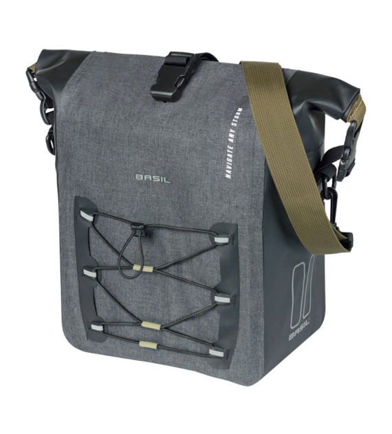 Sakwa pojedyncza BASIL NAVIGATOR STORM SINGLE PANNIER BAG M 12-15 L, MIK Hooks System, wodoodporna, grey black (NEW 2026)