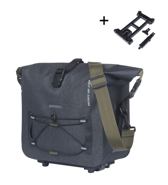 Torba na bagażnik BASIL NAVIGATOR STORM TRUNK BAG, MIK z adapterem do mocowania (ready to go), 13L, Wodoodporna, Czarna (NEW)