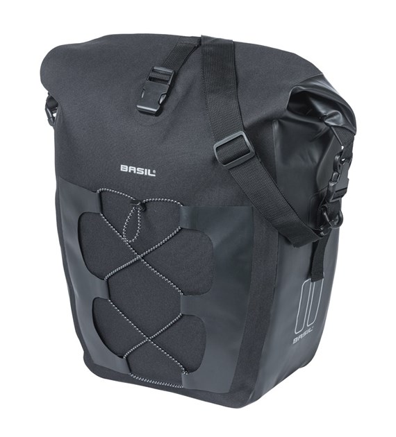Sakwa pojedyncza BASIL NAVIGATOR WATERPROOF SINGLE PANNIER BAG L 25-31 L, MIK Hooks System, wodoodporna, black (NEW 2026)