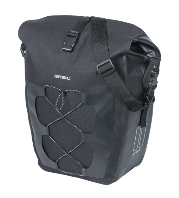 Sakwa pojedyncza BASIL NAVIGATOR WATERPROOF SINGLE PANNIER BAG L 25-31 L, MIK Hooks System, wodoodporna, black (NEW 2026)