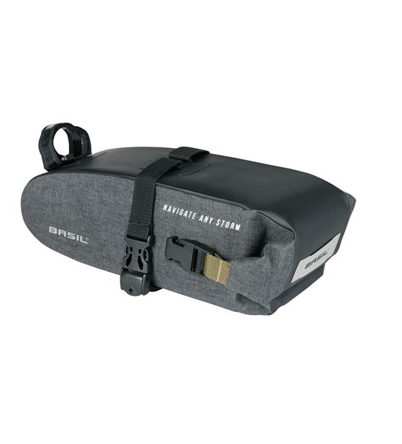 Torebka podsiodłowa BASIL NAVIGATOR STORM SADDLE BAG 1.5L, mocowanie na paski, wodoodporna grey black (NEW)