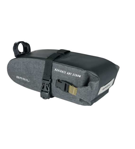 Torebka podsiodłowa BASIL NAVIGATOR STORM SADDLE BAG 1.5L, mocowanie na paski, wodoodporna grey black (NEW)