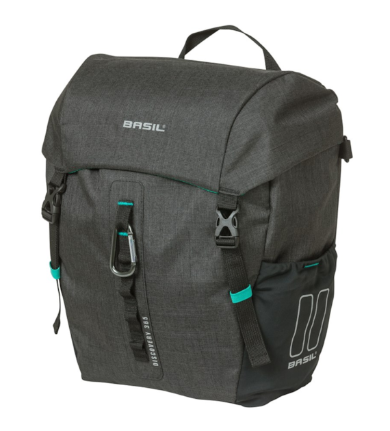 Sakwa pojedyncza BASIL DISCOVERY 365D SINGLE PANNIER BAG M 9L, MIK Hooks System, black melee (NEW 2026)