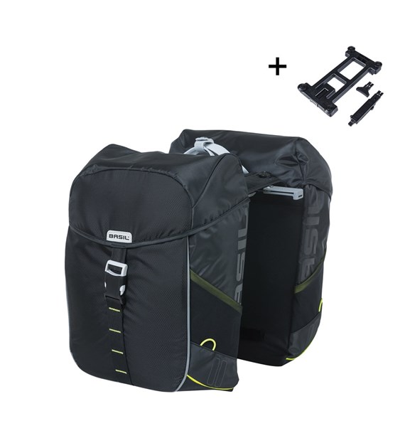 Sakwa podwójna BASIL MILES DOUBLE PANNIER BAG MIK 34L, MIK System (ready to go), 100% wodoodporna, black lime (NEW)