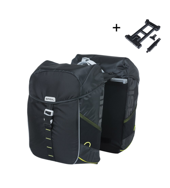 Sakwa podwójna BASIL MILES DOUBLE PANNIER BAG MIK 34L, MIK System (ready to go), 100% wodoodporna, black lime (NEW)